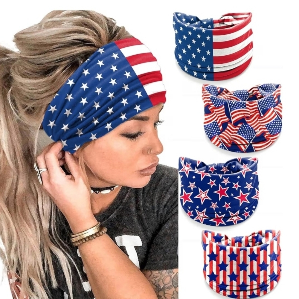 American Flag Pattern Headbands 🐧 Set of 4